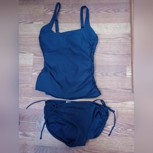 Athleta Square Neck Tankini & Matching Bottoms Navy Blue Size 34D/DD